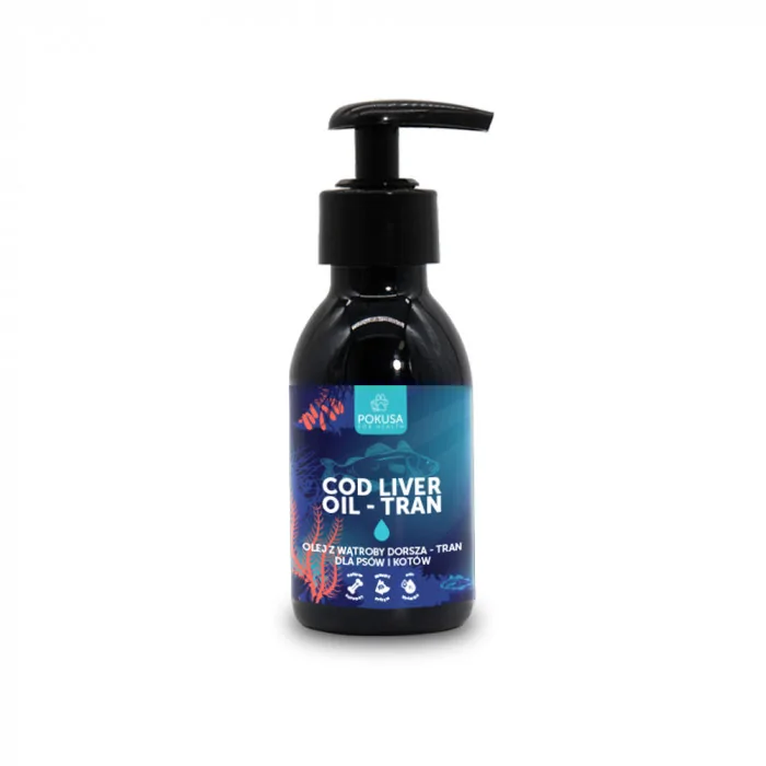 Pokusa Cod Liver Oil Tran Olej z wątroby dorsza dla psów i kotów produkt 100ml