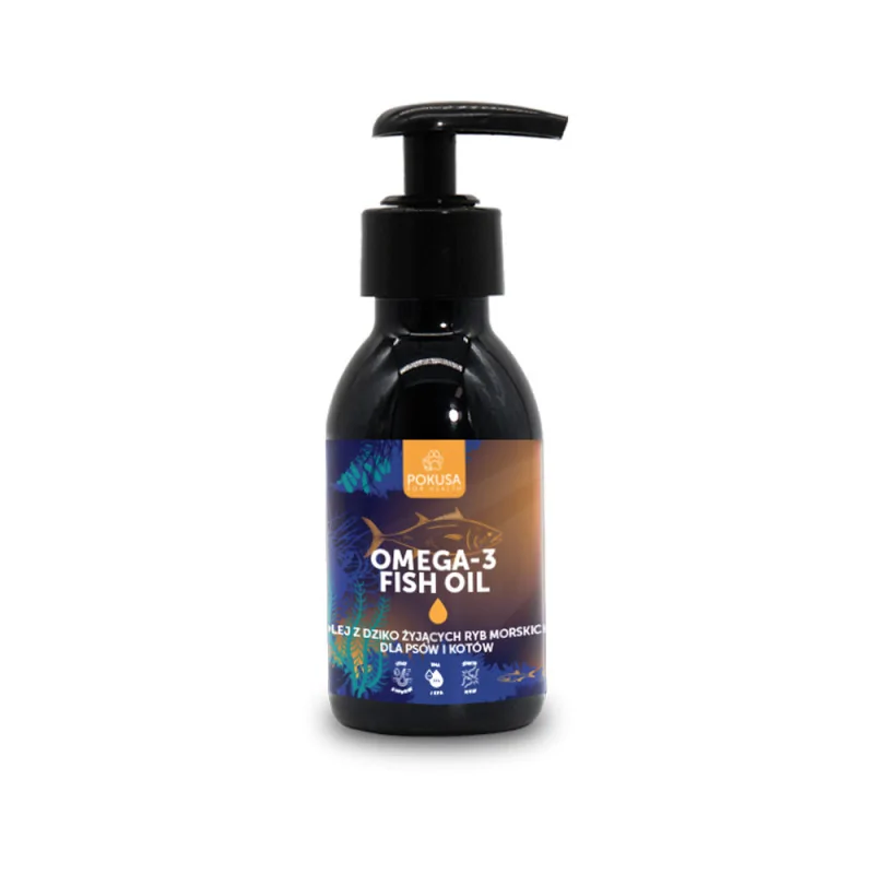 Pokusa Omega-3 Fish Oil Olej z dziko żyjących ryb morskich dla psów i kotów produkt 100ml