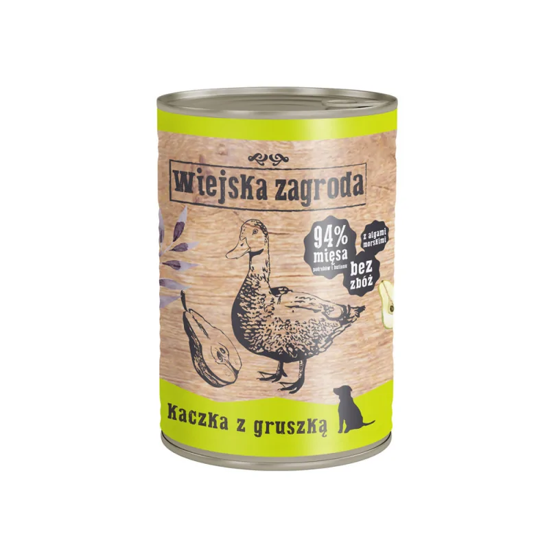 Wiejska Zagroda Kaczka z gruszką Mokra karma dla psów Bez zbóż, bez glutenu 400g