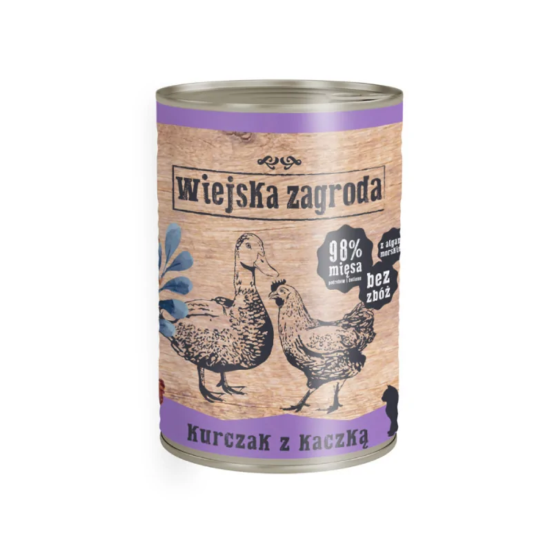 Wiejska Zagroda Kurczak z kaczką Mokra karma dla kotów Bez zbóż, glutenu, GMO 400g