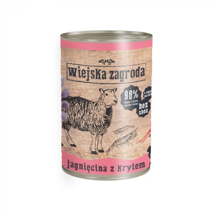 Wiejska Zagroda Jagnięcina z Krylem Mokra karma dla kotów Bez zbóż, glutenu, GMO produkt 400g