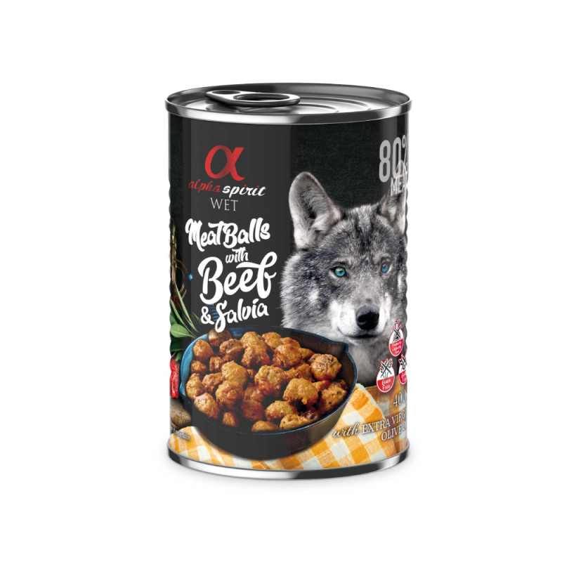 Alpha Spirit Mięsne klopsiki z wołowiną i szałwią mokra karma dla psów 400g