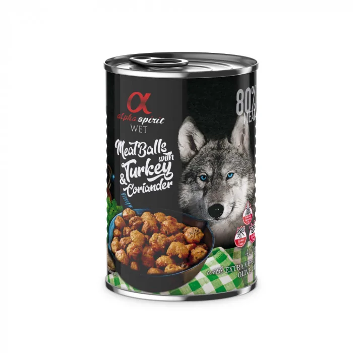 Alpha Spirit Mięsne klopsiki z indykiem i kolendrą mokra karma dla psów 400g
