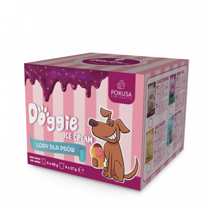 Pokusa DOGGIE ICE CREAM Lody dla psów, produkt dostępny w czterech smakach 4x40g