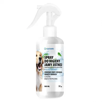Spray opakowanie 100ml sprayu do higieny jamy ustnej dla psów i kotów firmy Eurowet