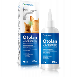 Eurowet Otolan butelka 100 ml zawiera płyn do usuwania woskowiny z uszu psów i kotów