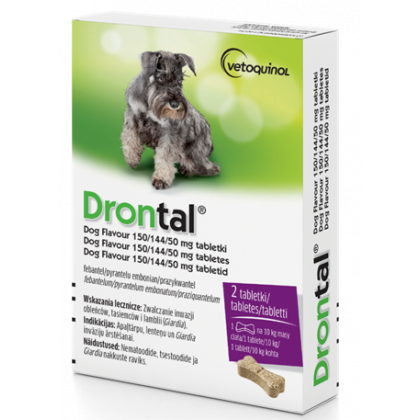 Drontal Dog Flavour tabletki na odrobaczanie dla psa do 20 kg opakowanie zawiera 2 tabletki