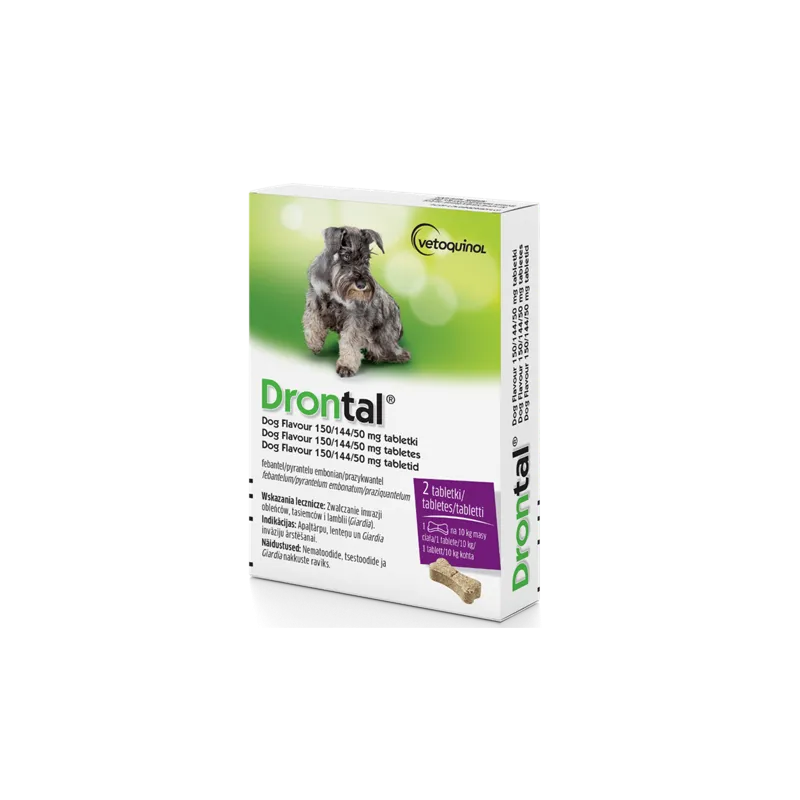 Drontal Dog Flavour tabletki na odrobaczanie dla psa do 20 kg opakowanie zawiera 2 tabletki