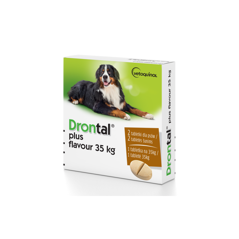 Drontal plus flavour tabletki na odrobaczanie dla psów 17,5-70kg opakowanie zawiera 2 tabletki