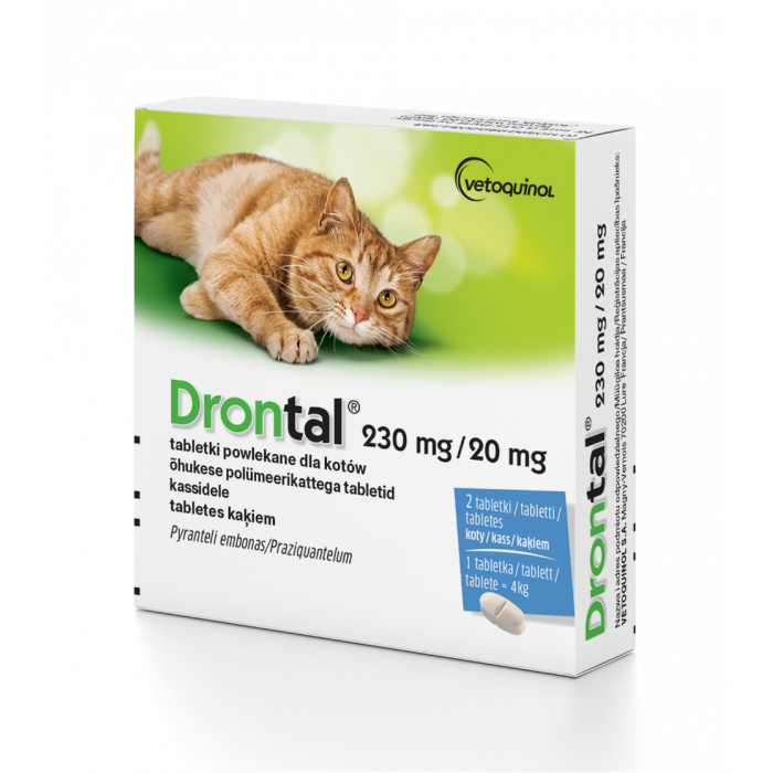 Drontal tabletki na odrobaczanie dla kot贸w 230mg/20mg opakowanie zawiera 2 tabletki