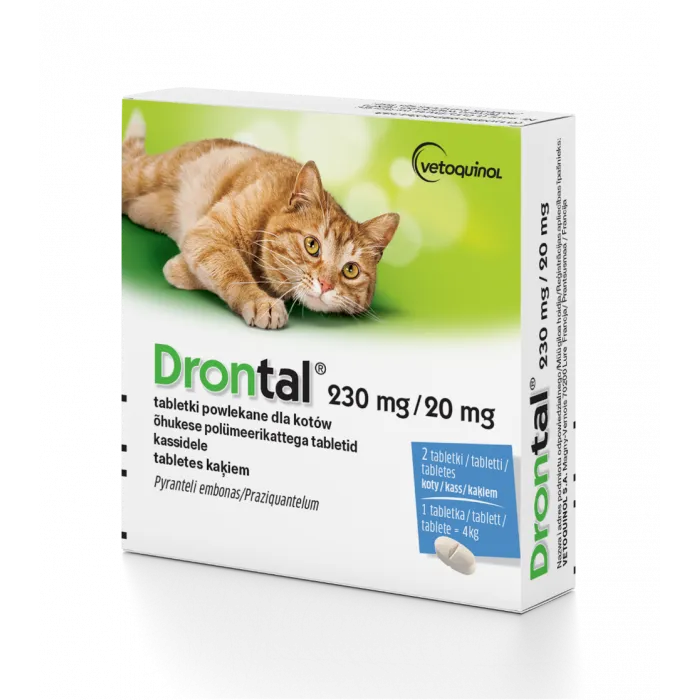 Drontal tabletki na odrobaczanie dla kot贸w 230mg/20mg opakowanie zawiera 2 tabletki