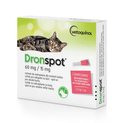 Dronspot krople na odrobaczanie spot-on na kark dla średnich kotów od 2,5 kg do 5 kg