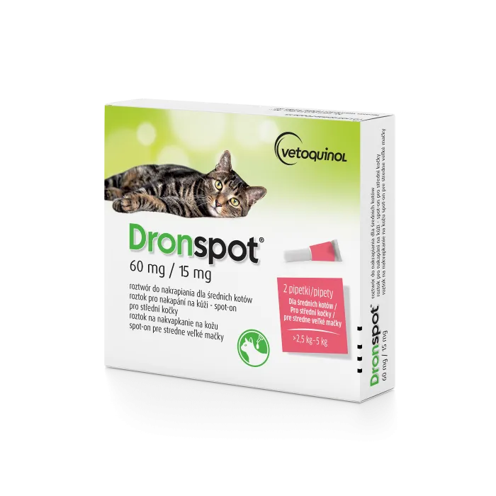 Dronspot krople na odrobaczanie spot-on na kark dla średnich kotów od 2,5 kg do 5 kg