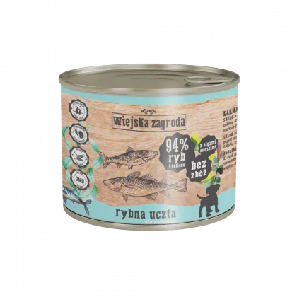Wiejska Zagroda Mokra Karma Rybna Uczta dla Szczeniąt 200g Wiejska Zagroda Mokra Karma Rybna Uczta dla Szczeniąt Bogactwo kwasów Omega 3 EPA i DHA produkt 200g