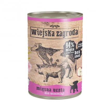 Wiejska Zagroda Mokra Karma Mięsna Uczta dla Szczeniąt Bez zbóż i glutenu produkt 400g