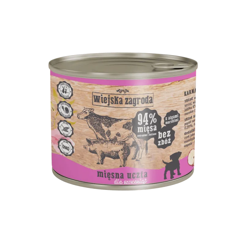 Wiejska Zagroda Mokra Karma Mięsna Uczta dla Szczeniąt Bez zbóż i glutenu produkt 200g