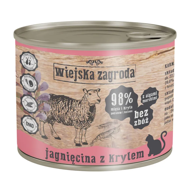 Wiejska Zagroda Jagni臋cina z Krylem Mokra karma dla kot贸w bez zb贸偶, glutenu, GMO produkt 200g