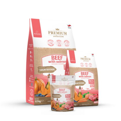 Pokusa Premium Selection karma sucha dla szczeniąt o smaku wołowiny z łososiem produkt 1 kg