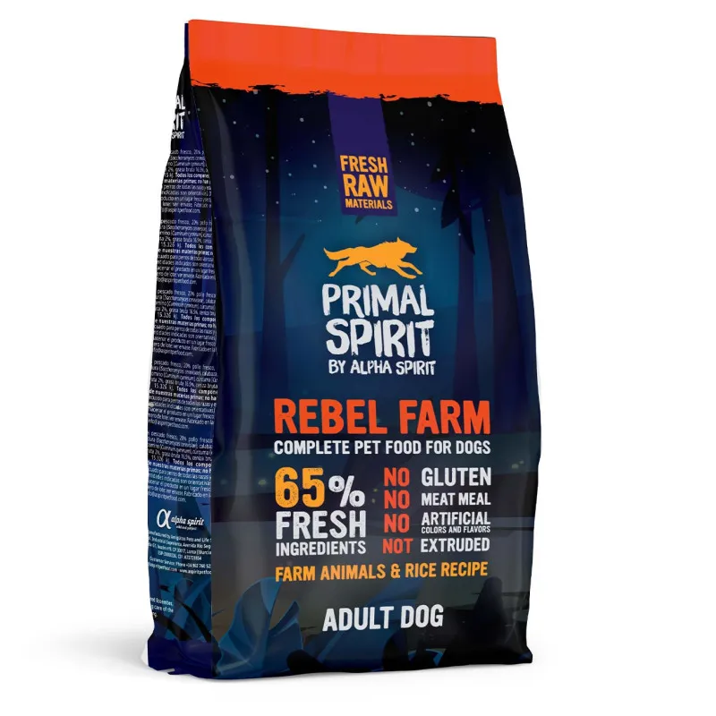 Primal Spirit 65% Rebel Farm Sucha karma dla ps贸w T艂uszcze pochodzenia zwierz臋cego i z ryb produkt 1kg