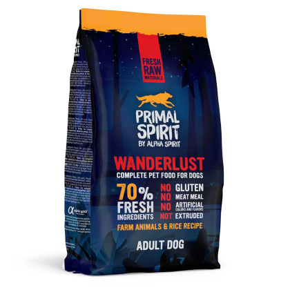 Primal Spirit 70% Wanderlust Sucha karma dla ps贸w  Hydrolizowane sk艂adniki - karma odpowiednia dla alergik贸w produkt 1 kg