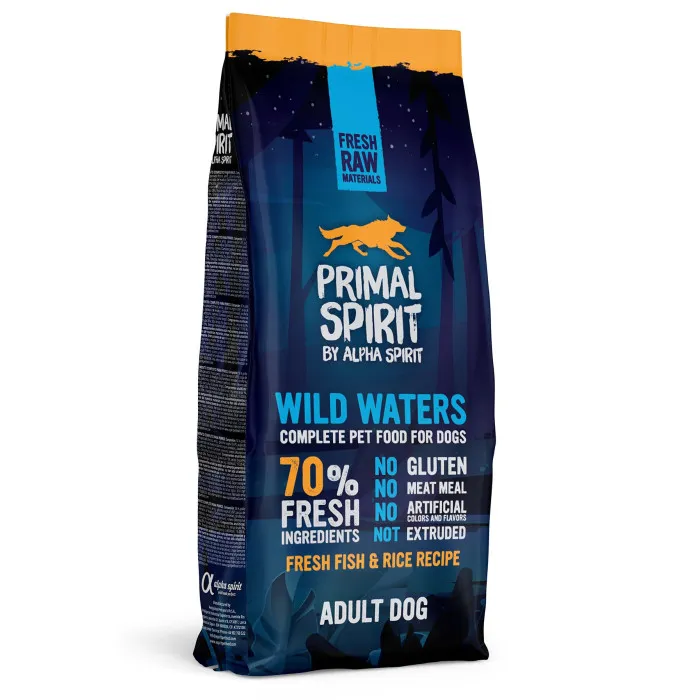 Primal Spirit 70% Wild Waters Sucha karma dla psów Wysoka zawartość mięsa produkt 12kg