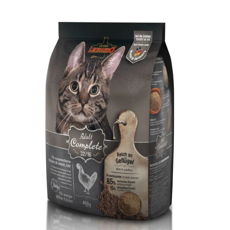 Leonardo Adult Complete 32/16 karma sucha dla kotów o niskiej aktywności zawiera tłuszcze omega-3 produkt 400g