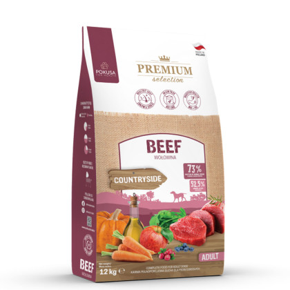 Pokusa Premium Selection karma sucha o smaku wo艂owiny przeznaczona dla ps贸w doros艂ych produkt 12 kg