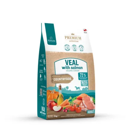 Pokusa Premium Selection karma sucha dla psów dorosłych o smaku cielęciny z łososiem produkt 3 kg