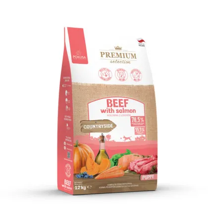 Pokusa Premium Selection karma sucha dla szczeniąt o smaku wołowiny z łososiem produkt 12 kg
