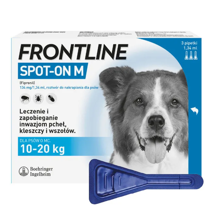 Frontline Spot-On M krople 3 pipety przeciwko pchłom i kleszczom dla psów 10-20 kg