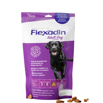 Flexadin Adult Dog Kąski na Stawy 60 sztuk, działanie immunomodelujące , dodatek omega-3 i witaminy E