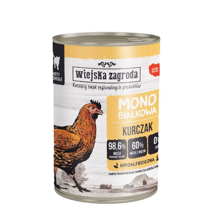 Wiejska Zagroda Mokra Karma Monobiałkowa Dla Kotów Kurczak 400g hipoalergiczna