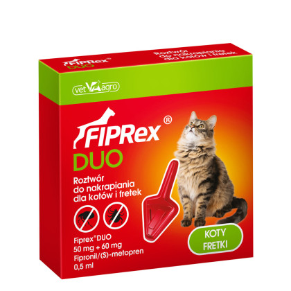 Fiprex Duo Kot Krople do zwalczania pcheł, kleszczy, wszoł 1 pipeta roztwór do nakrapiania dla kotów i fretek