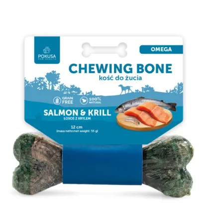 Pokusa Kość do Żucia Chewing Bone Omega łosoś z krylem bezzbożowa 100% naturalny 12 cm