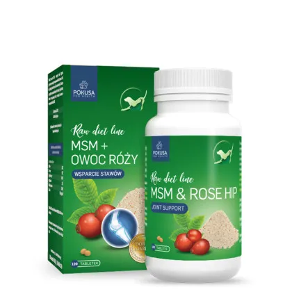 RawDietLine MSM & Owoc Dzikiej Róży Wsparcie Stawów 120 tabletek dla psów i kotór MSM & Rose Hip Joint Support