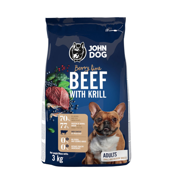 John Dog BERRY LINE wołowina z krylem sucha karma dla psa M/Ś rasy 3kg