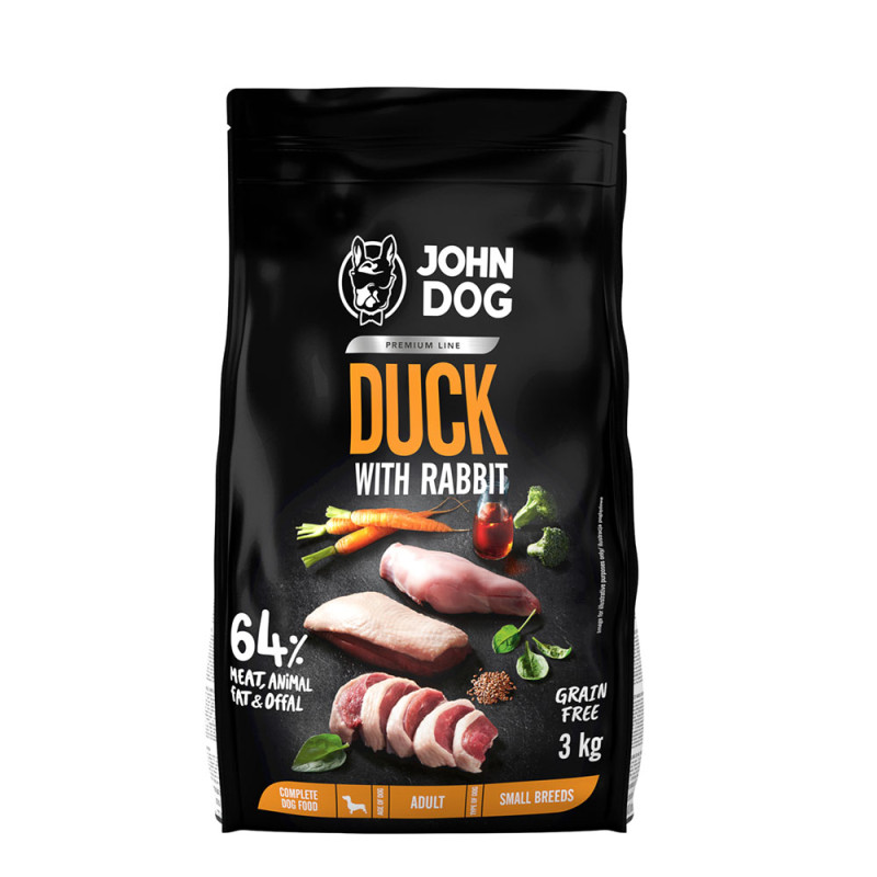 John Dog Premium Line Sucha Karma Dla Psów Kaczka z Królikiem 3kg Małe Psy