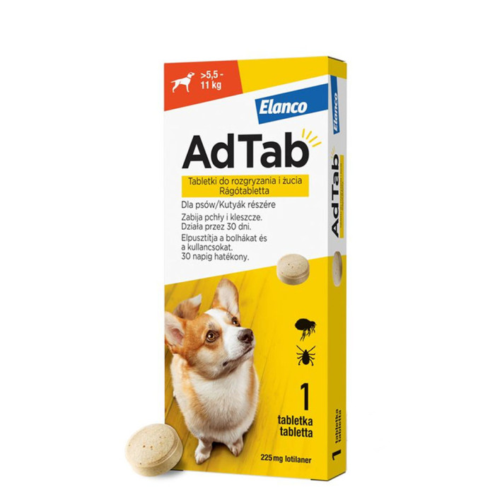 AdTab tabletki na kleszcze i pchły dla psów o masie ciała od 5,5 kg do 11 kg