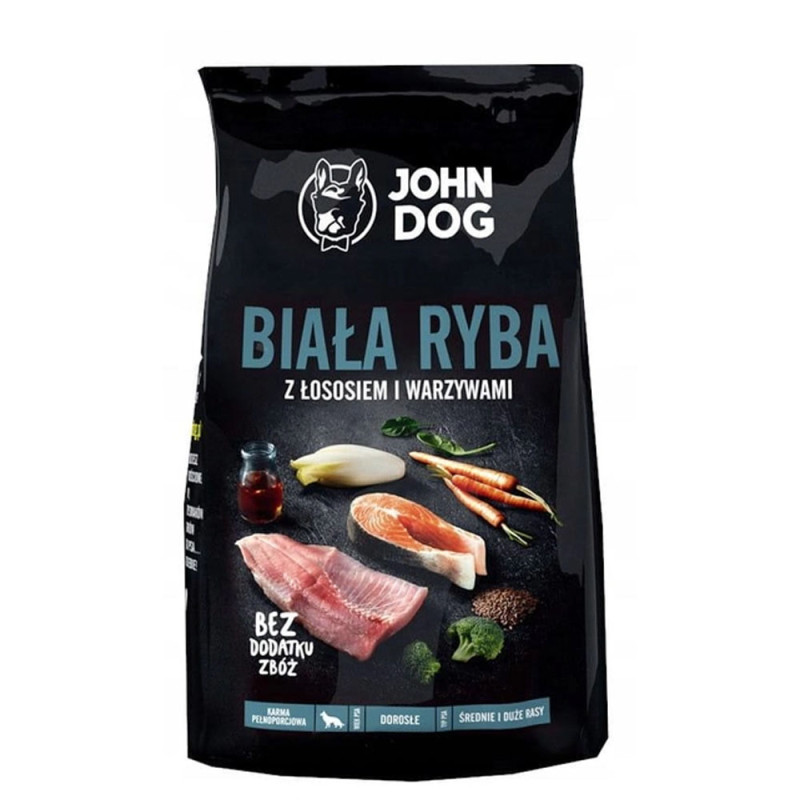 John Dog Premium Line Sucha Karma Dla Psów Biała Ryba z Łososiem 3kg rasy średnie i duże