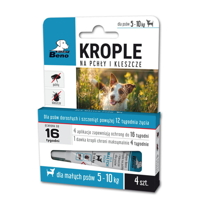 Super Beno krople na pchły i kleszcze dla małych psów 5-10kg (4 pipety w opakowaniu) Super Beno - 1