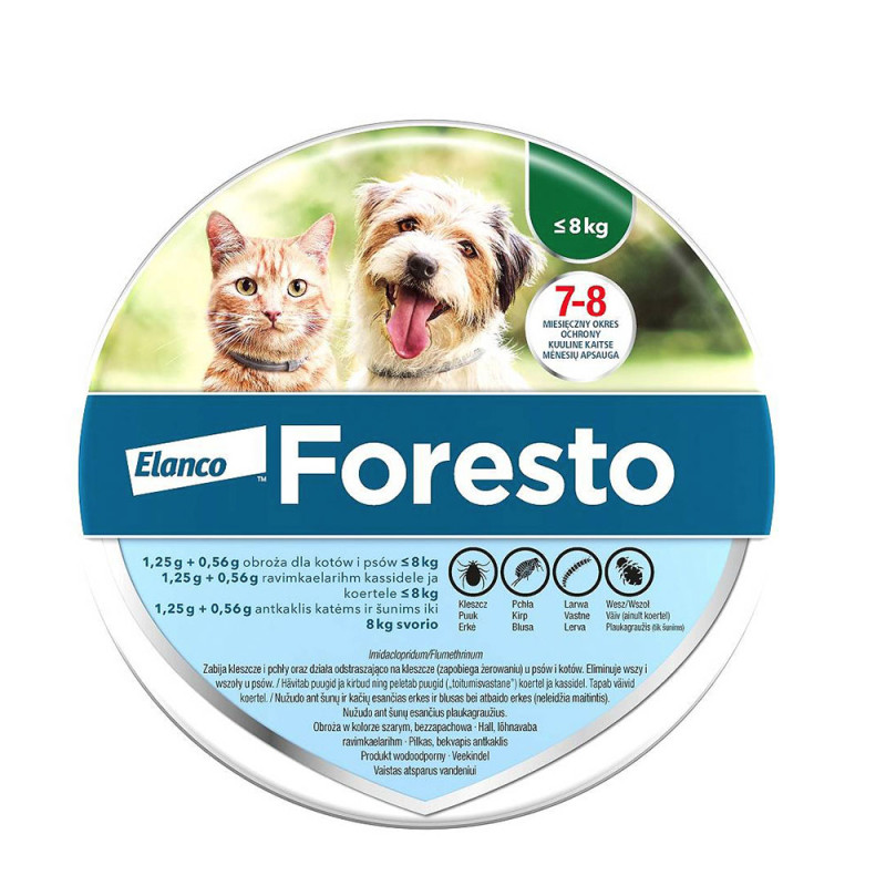 Elanco Foresto Obroża przeciw pchłom i kleszczom dla psów i kotów poniżej 8 kg