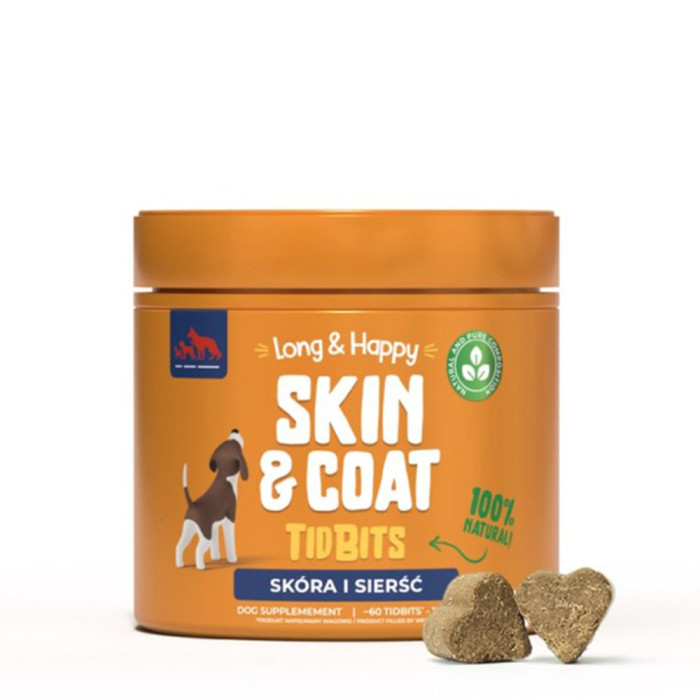 Long & Happy TidBit Skin & Coat suplement diety na skórę i sierść dla psów 180g