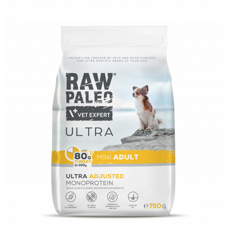 Raw Paleo Ultra Mini Adult sucha karma dla psa Indyk 750g