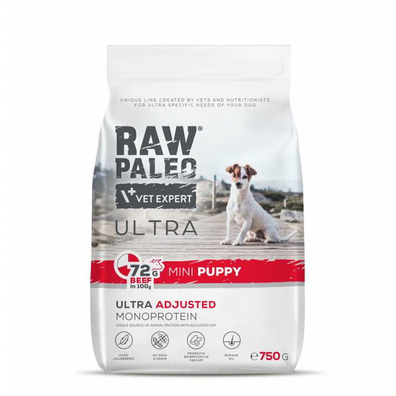 Raw Paleo Ultra Mini Junior sucha karma dla szczeniąt WOŁOWINA 750g