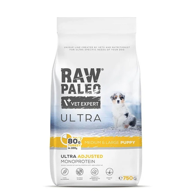 Raw Paleo Ultra Junior sucha karma dla szczeniąt średni/duży INDYK 750g