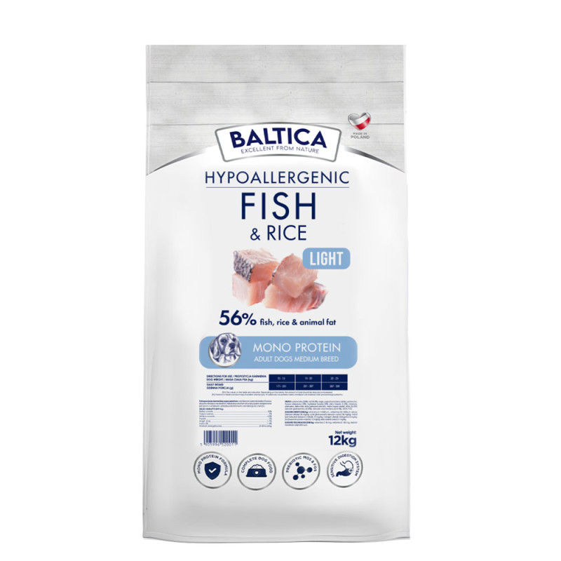 Baltica Adult Fish & Rice Light karma z rybą dla psów dorosłych ras średnich 12kg