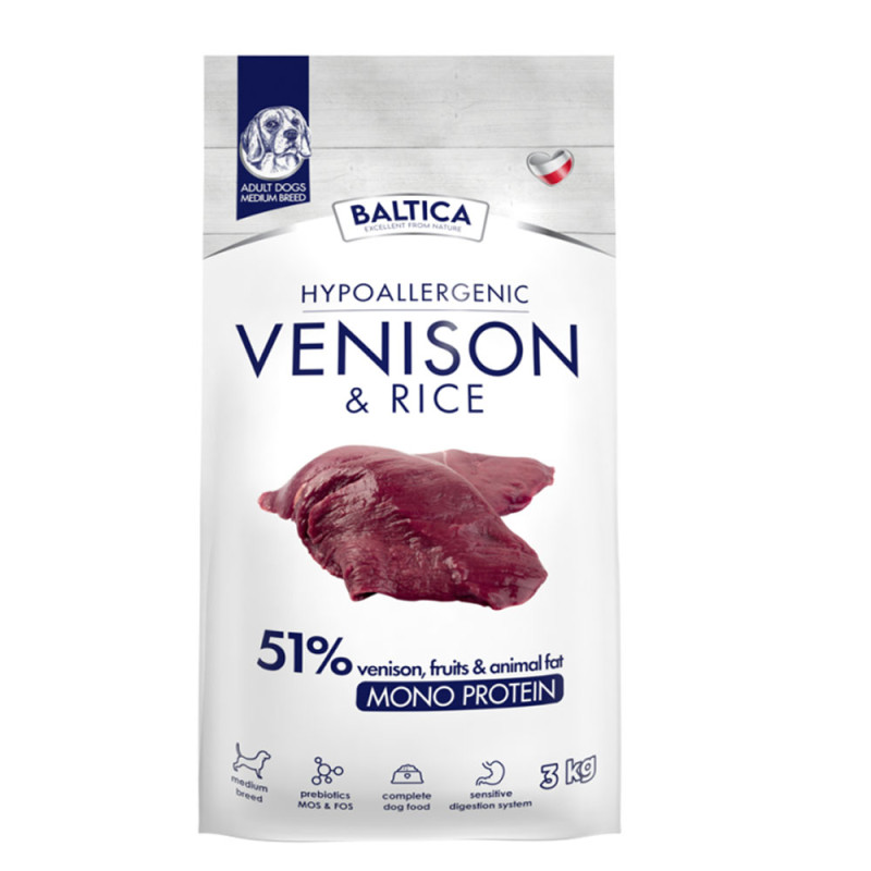 Baltica Adult Venison & Rice karma z dziczyzną dla psów dorosłych ras średnich 3 kg