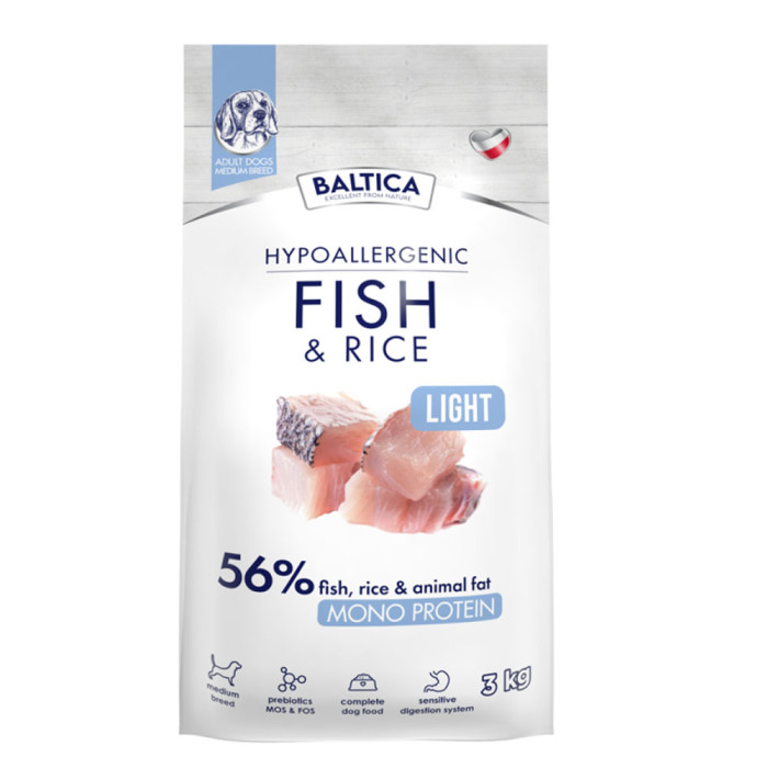 Baltica Adult Fish & Rice Light karma z rybą dla psów dorosłych ras średnich 3 kg