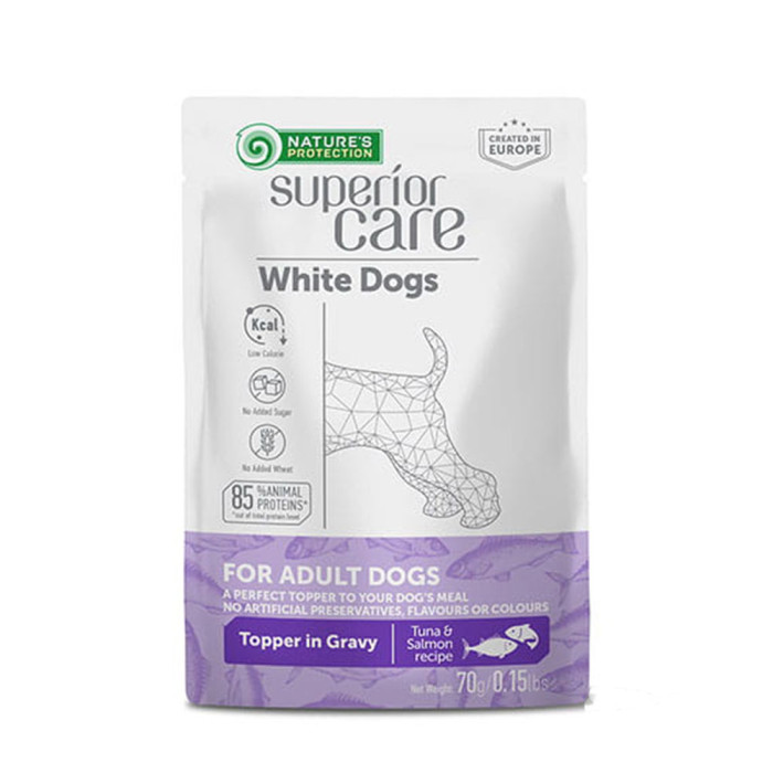 Nature's Protection Superior Care Mokra karma dla psów wszystkich ras o białym i jasnym umaszczeniu Tuńczyk i Łosoś 70g NATURE'S