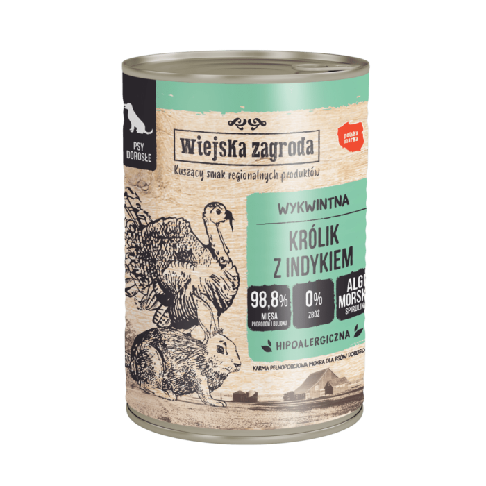 Wiejska Zagroda Królik z indykiem Mokra karma dla psów  Bez zbóż, bez glutenu  400g